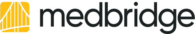 Medbridge logo with bold black text and a yellow abstract bridge design on the left.